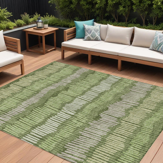 Tabselect Home Line 8' X 10' Olive Green And Gray Striped Washable Indoor Outdoor Area Rug