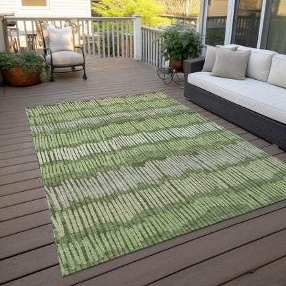 Tabselect Home Line 8' X 10' Olive Green And Gray Striped Washable Indoor Outdoor Area Rug