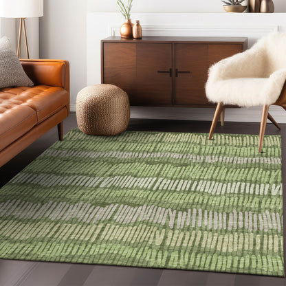 Tabselect Home Line 8' X 10' Olive Green And Gray Striped Washable Indoor Outdoor Area Rug