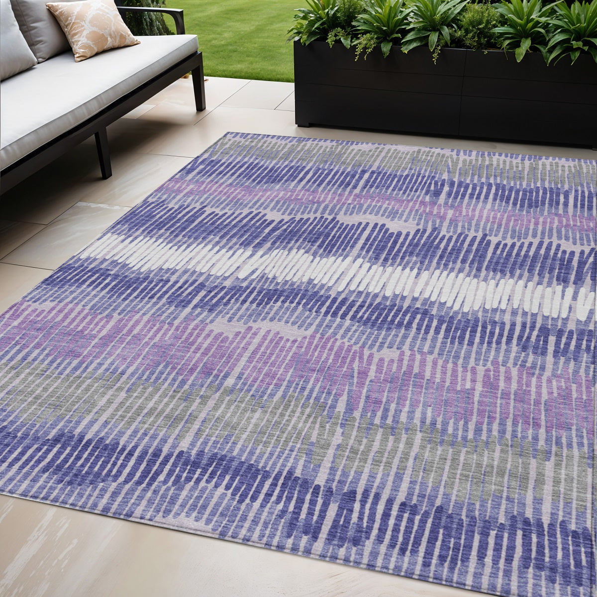 Tabselect Home Line 5' X 8' Purple And Gray Striped Washable Indoor Outdoor Area Rug