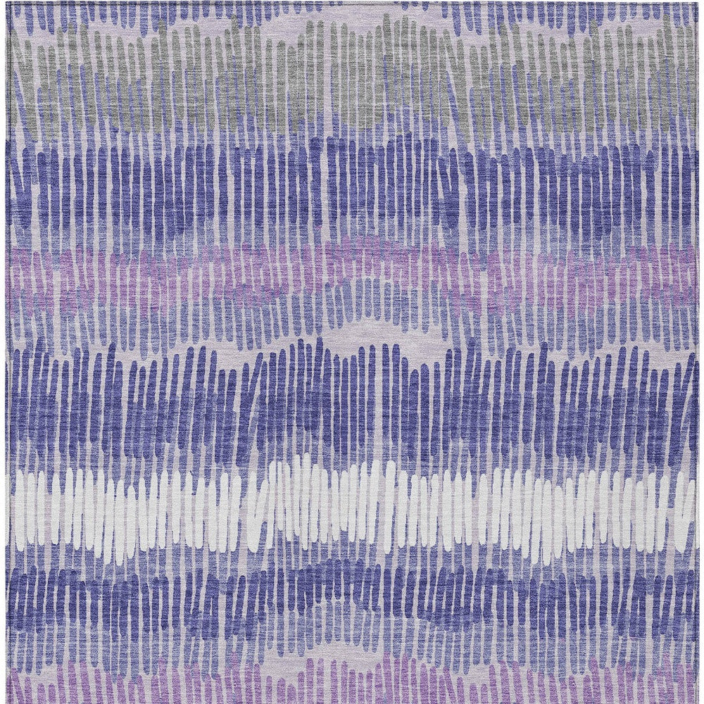 Tabselect Home Line 5' X 8' Purple And Gray Striped Washable Indoor Outdoor Area Rug