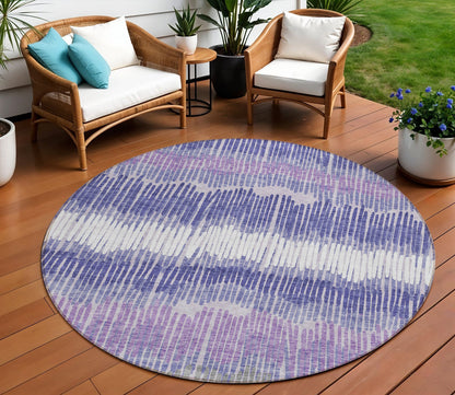 Tabselect Home Line 8' Purple And Gray Round Striped Washable Indoor Outdoor Area Rug