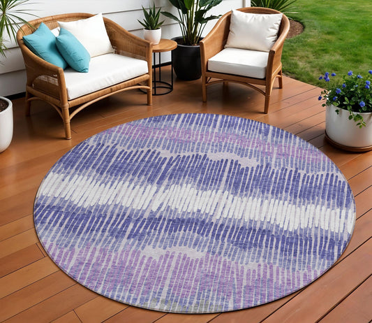 Tabselect Home Line 8' Purple And Gray Round Striped Washable Indoor Outdoor Area Rug