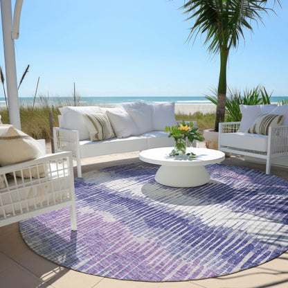 Tabselect Home Line 8' Purple And Gray Round Striped Washable Indoor Outdoor Area Rug