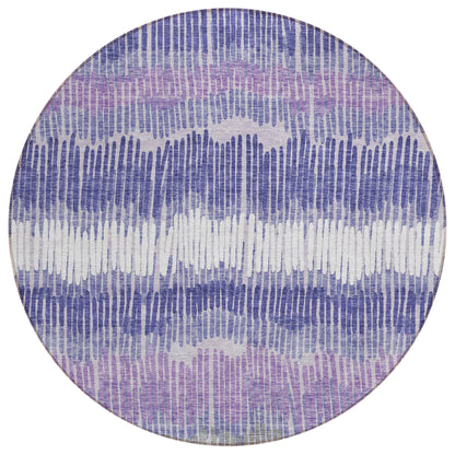 Tabselect Home Line 8' Purple And Gray Round Striped Washable Indoor Outdoor Area Rug