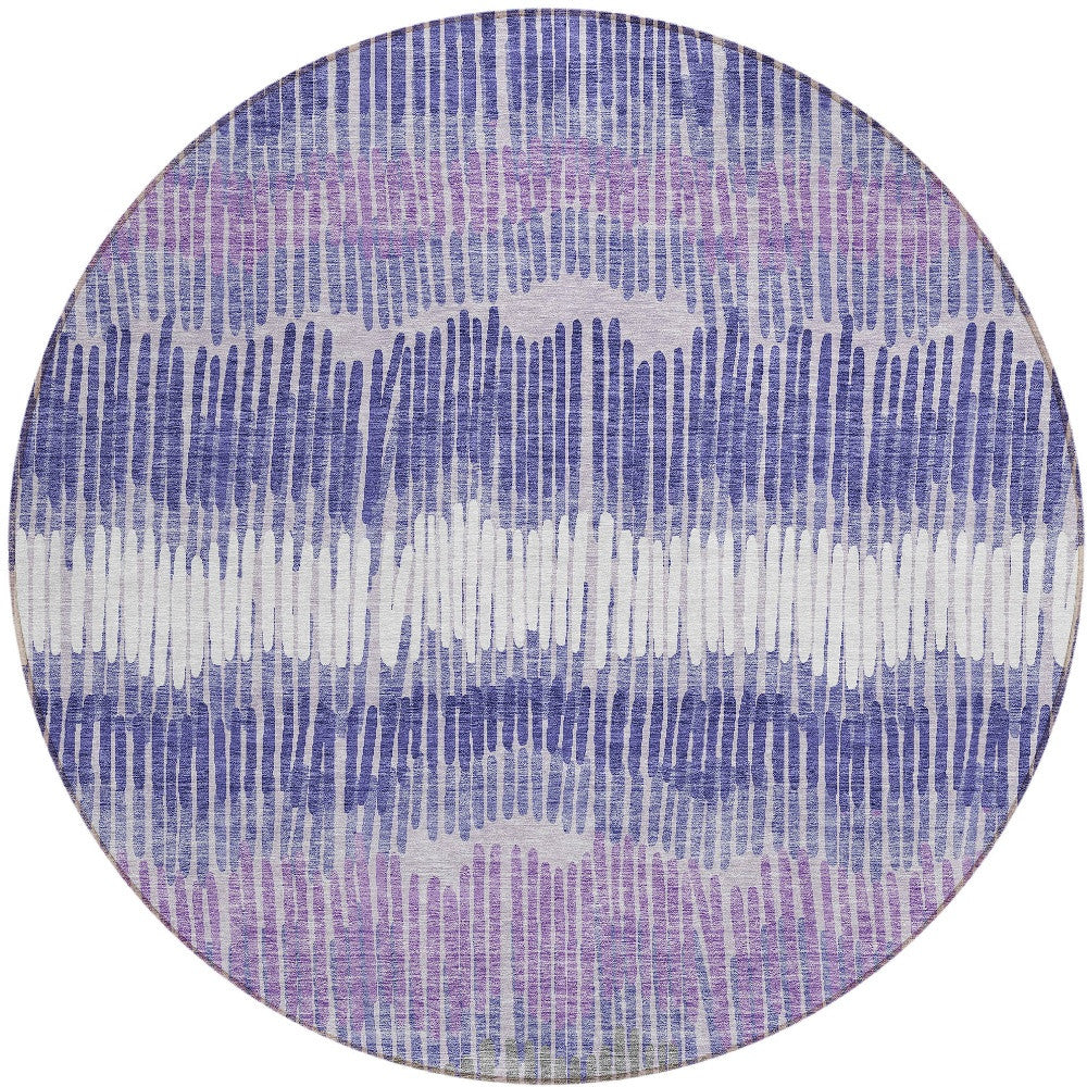Tabselect Home Line 8' Purple And Gray Round Striped Washable Indoor Outdoor Area Rug