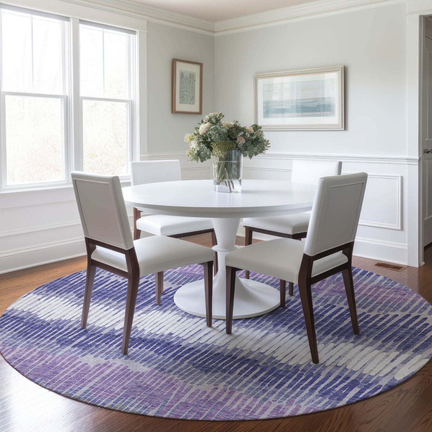 Tabselect Home Line 8' Purple And Gray Round Striped Washable Indoor Outdoor Area Rug