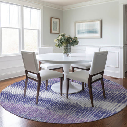 Tabselect Home Line 8' Purple And Gray Round Striped Washable Indoor Outdoor Area Rug