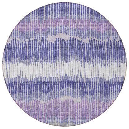 Tabselect Home Line 8' Purple And Gray Round Striped Washable Indoor Outdoor Area Rug