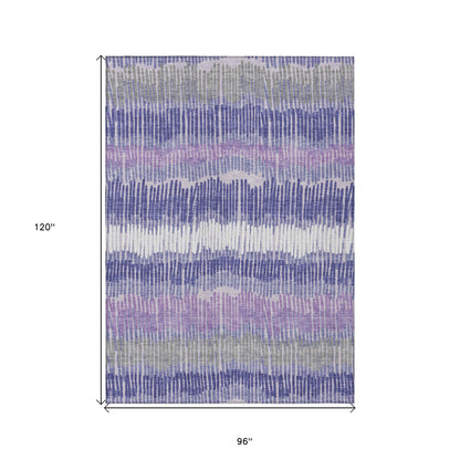 Tabselect Home Line 8' X 10' Purple And Gray Striped Washable Indoor Outdoor Area Rug