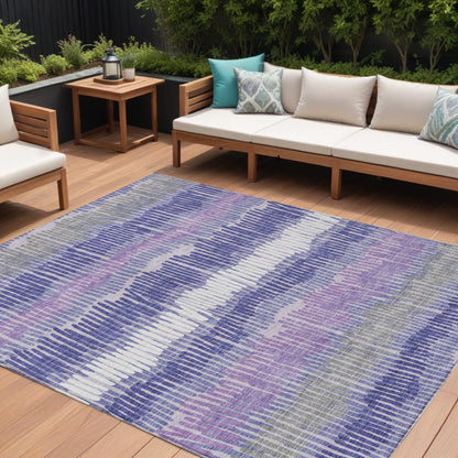 Tabselect Home Line 8' X 10' Purple And Gray Striped Washable Indoor Outdoor Area Rug