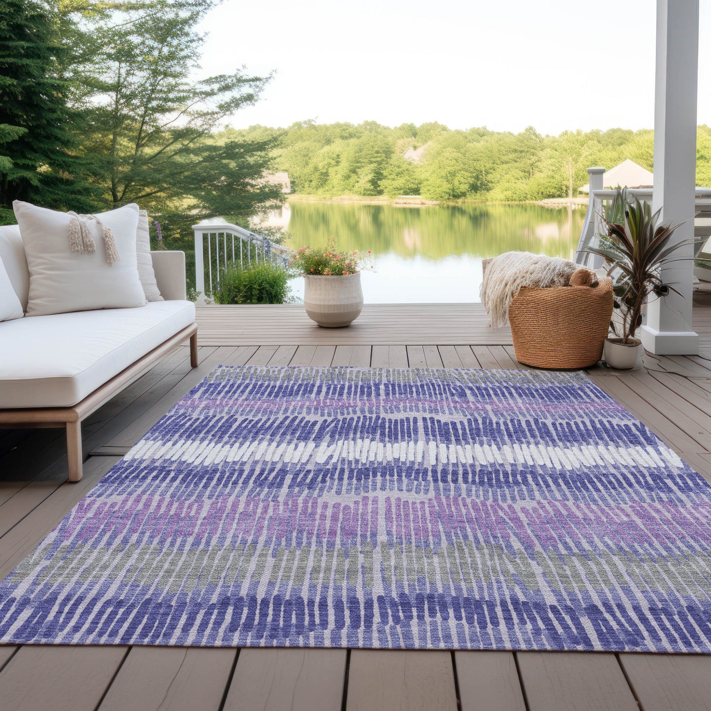 Tabselect Home Line 8' X 10' Purple And Gray Striped Washable Indoor Outdoor Area Rug