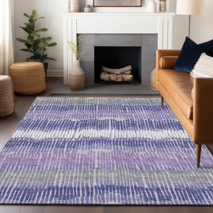 Tabselect Home Line 8' X 10' Purple And Gray Striped Washable Indoor Outdoor Area Rug