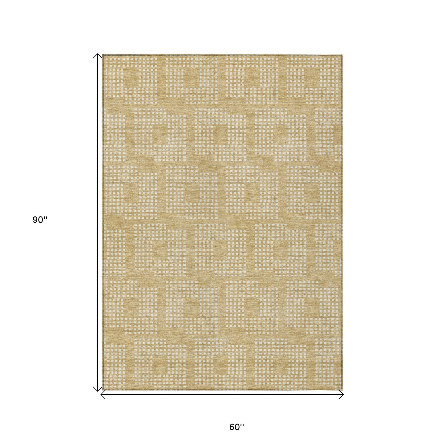 Tabselect Home Line 5' X 8' Gold And Ivory Geometric Washable Indoor Outdoor Area Rug