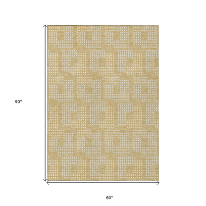 Tabselect Home Line 5' X 8' Gold And Ivory Geometric Washable Indoor Outdoor Area Rug
