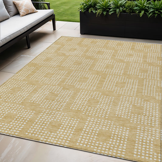 Tabselect Home Line 5' X 8' Gold And Ivory Geometric Washable Indoor Outdoor Area Rug
