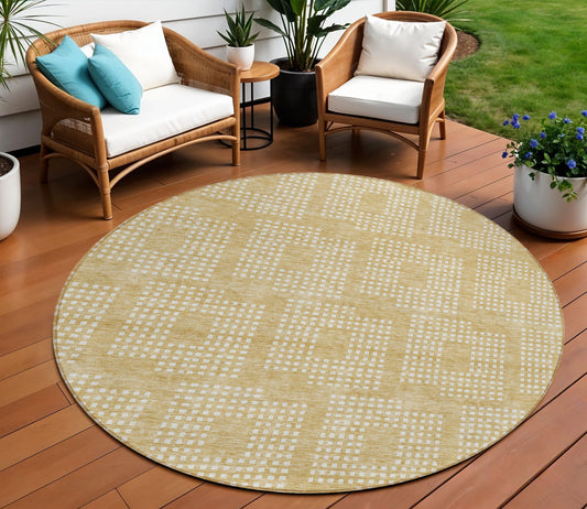 Tabselect Home Line 8' Gold And Ivory Round Geometric Washable Indoor Outdoor Area Rug
