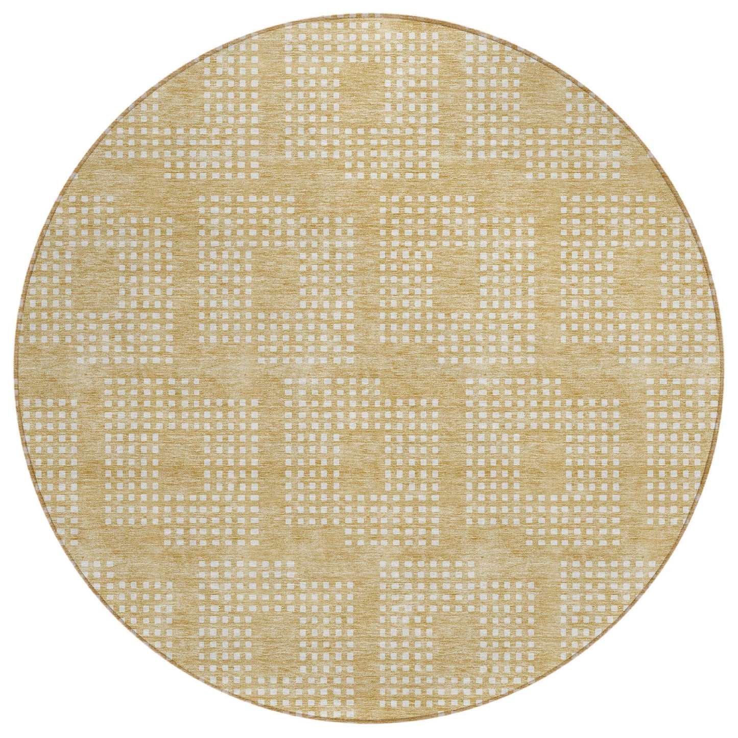 Tabselect Home Line 8' Gold And Ivory Round Geometric Washable Indoor Outdoor Area Rug