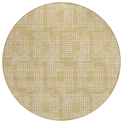 Tabselect Home Line 8' Gold And Ivory Round Geometric Washable Indoor Outdoor Area Rug