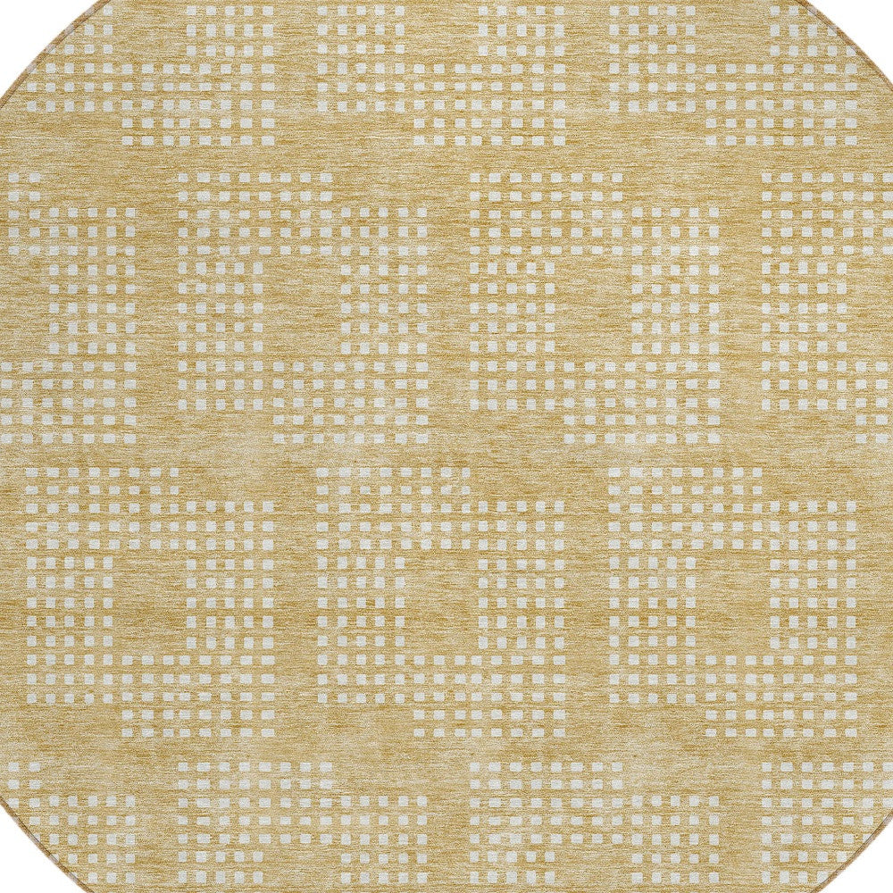 Tabselect Home Line 8' Gold And Ivory Round Geometric Washable Indoor Outdoor Area Rug