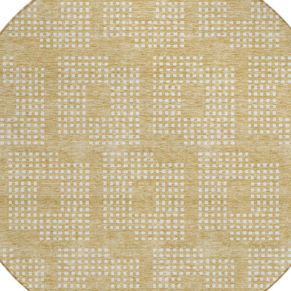 Tabselect Home Line 8' Gold And Ivory Round Geometric Washable Indoor Outdoor Area Rug