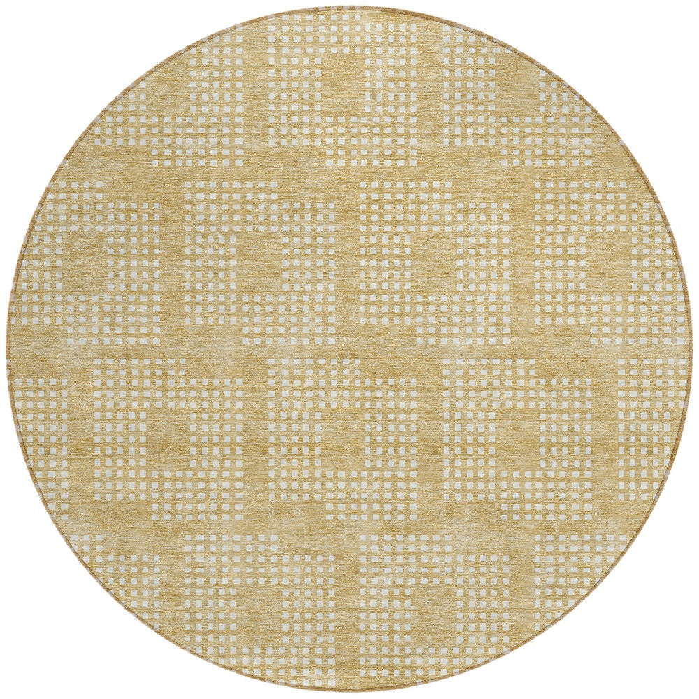 Tabselect Home Line 8' Gold And Ivory Round Geometric Washable Indoor Outdoor Area Rug