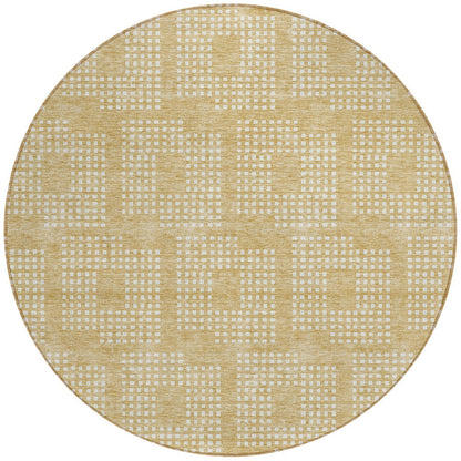 Tabselect Home Line 8' Gold And Ivory Round Geometric Washable Indoor Outdoor Area Rug