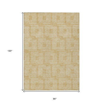 Tabselect Home Line 8' X 10' Gold And Ivory Geometric Washable Indoor Outdoor Area Rug