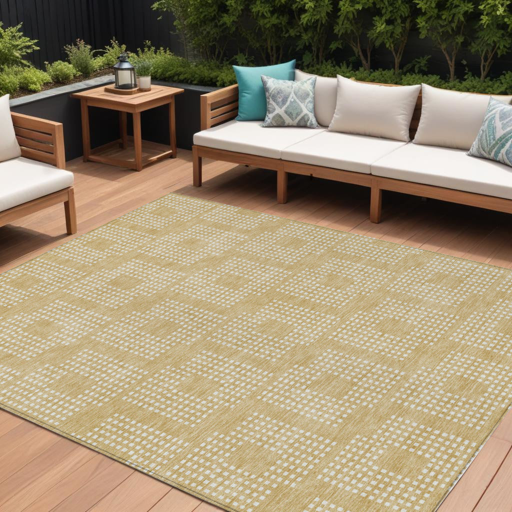 Tabselect Home Line 8' X 10' Gold And Ivory Geometric Washable Indoor Outdoor Area Rug