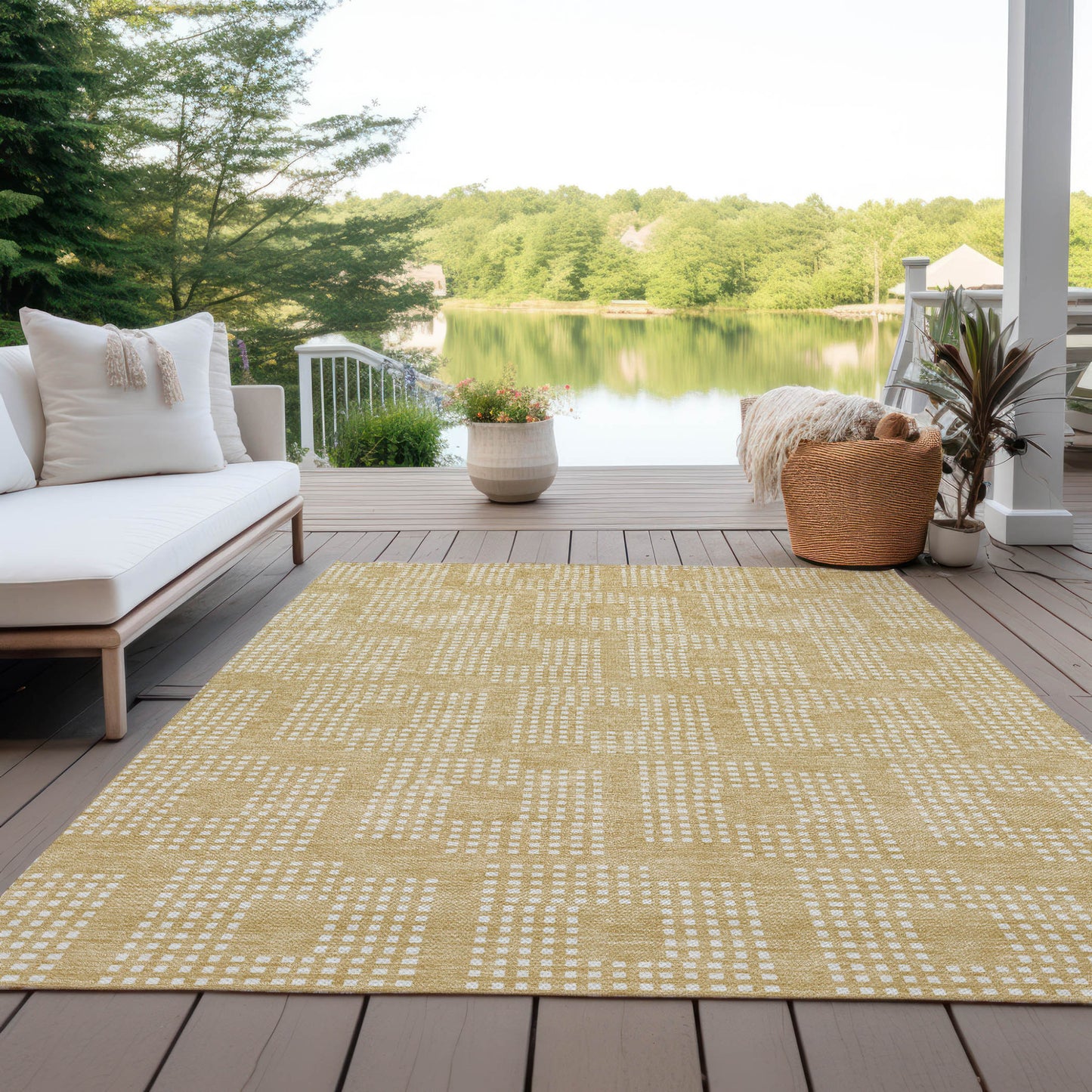 Tabselect Home Line 8' X 10' Gold And Ivory Geometric Washable Indoor Outdoor Area Rug