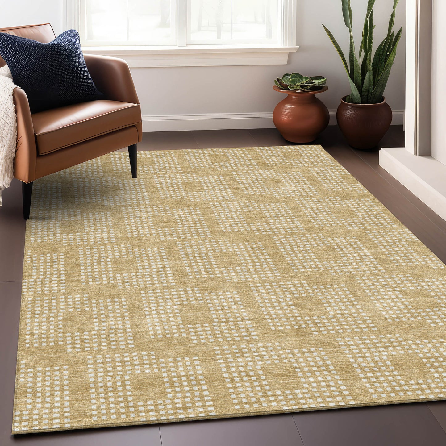 Tabselect Home Line 8' X 10' Gold And Ivory Geometric Washable Indoor Outdoor Area Rug
