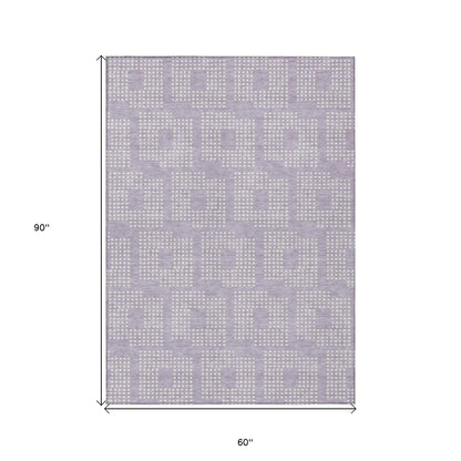Tabselect Home Line 5' X 8' Lavender And Ivory Geometric Washable Indoor Outdoor Area Rug