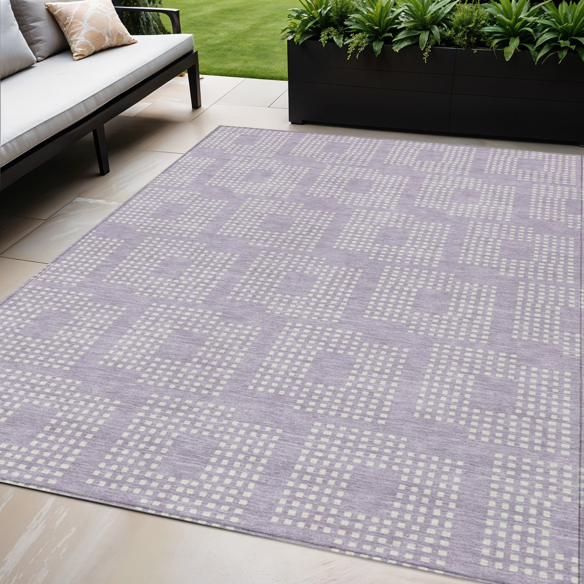 Tabselect Home Line 5' X 8' Lavender And Ivory Geometric Washable Indoor Outdoor Area Rug
