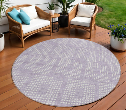 Tabselect Home Line 8' Lavender And Ivory Round Geometric Washable Indoor Outdoor Area Rug