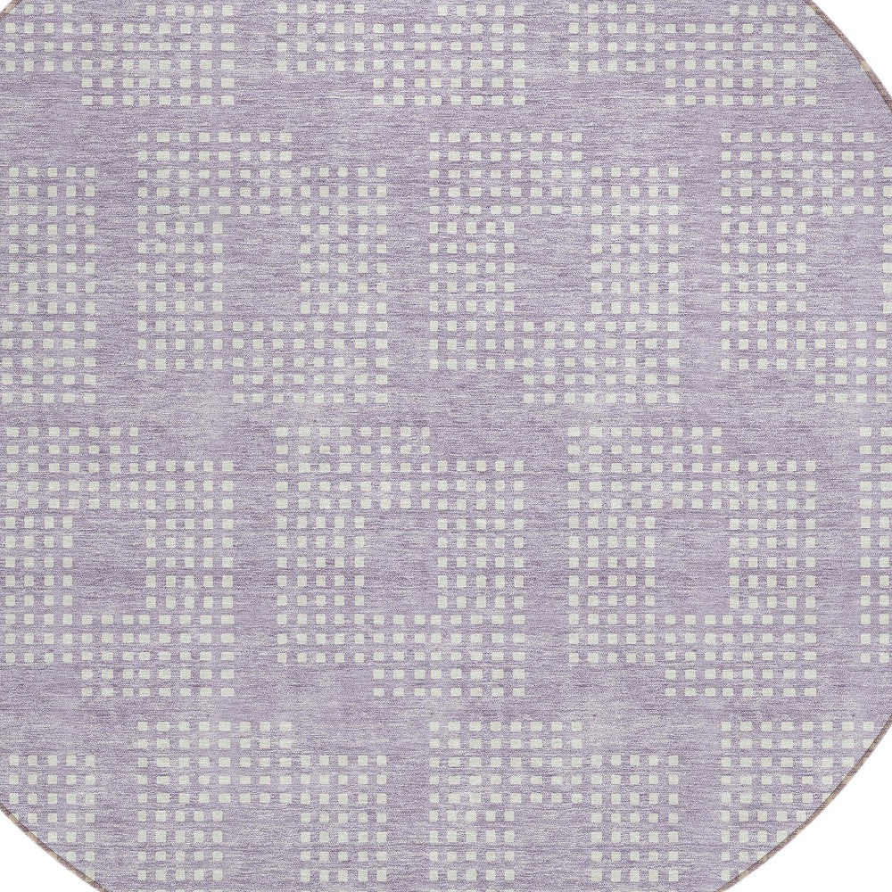 Tabselect Home Line 8' Lavender And Ivory Round Geometric Washable Indoor Outdoor Area Rug