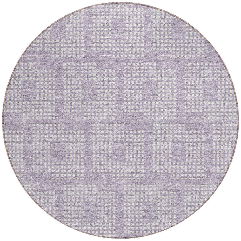 Tabselect Home Line 8' Lavender And Ivory Round Geometric Washable Indoor Outdoor Area Rug