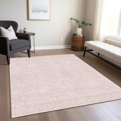 Tabselect Home Line 5' X 8' Pink And Ivory Geometric Washable Indoor Outdoor Area Rug
