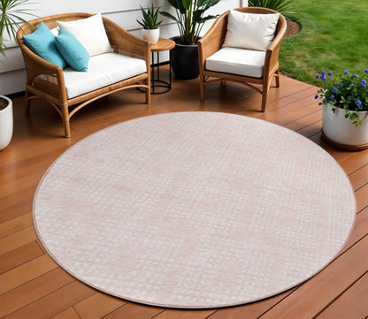 Tabselect Home Line 8' Pink And Ivory Round Geometric Washable Indoor Outdoor Area Rug