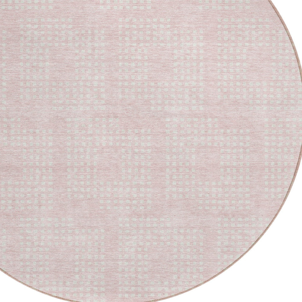 Tabselect Home Line 8' Pink And Ivory Round Geometric Washable Indoor Outdoor Area Rug
