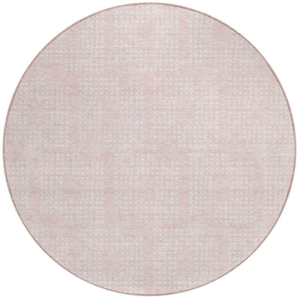 Tabselect Home Line 8' Pink And Ivory Round Geometric Washable Indoor Outdoor Area Rug