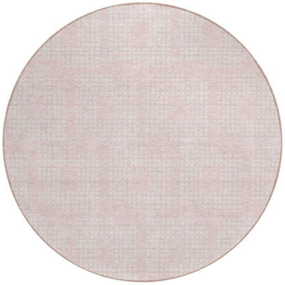 Tabselect Home Line 8' Pink And Ivory Round Geometric Washable Indoor Outdoor Area Rug