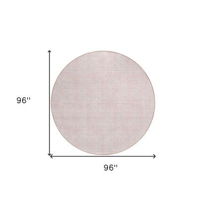 Tabselect Home Line 8' Pink And Ivory Round Geometric Washable Indoor Outdoor Area Rug