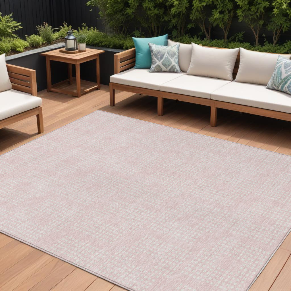 Tabselect Home Line 8' X 10' Pink And Ivory Geometric Washable Indoor Outdoor Area Rug