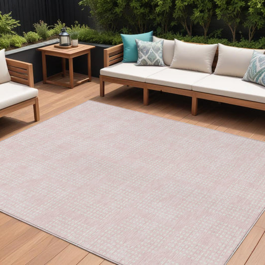 Tabselect Home Line 8' X 10' Pink And Ivory Geometric Washable Indoor Outdoor Area Rug