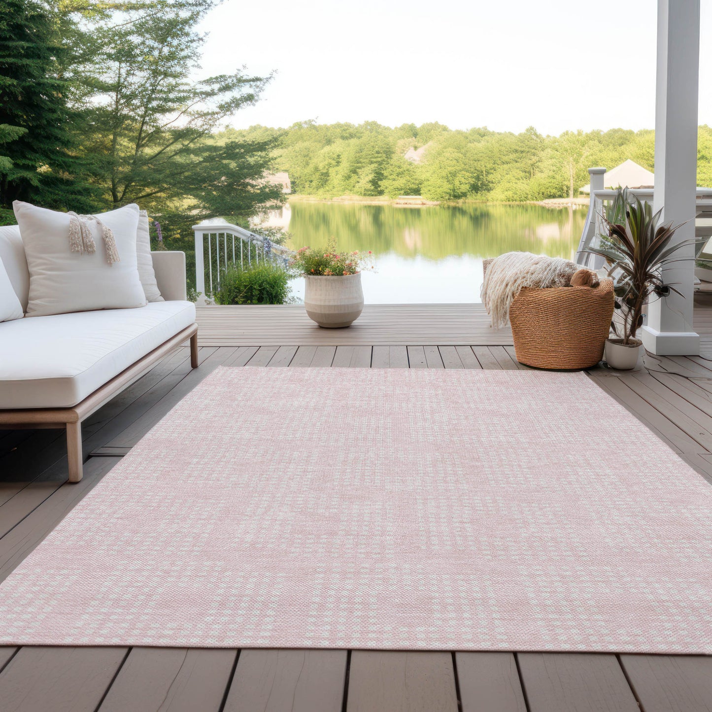 Tabselect Home Line 8' X 10' Pink And Ivory Geometric Washable Indoor Outdoor Area Rug