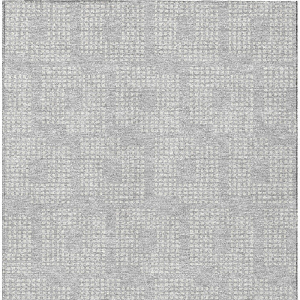 Tabselect Home Line 5' X 8' Silver And Ivory Geometric Washable Indoor Outdoor Area Rug