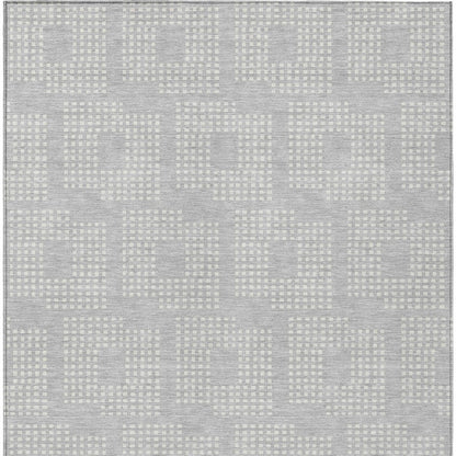Tabselect Home Line 5' X 8' Silver And Ivory Geometric Washable Indoor Outdoor Area Rug