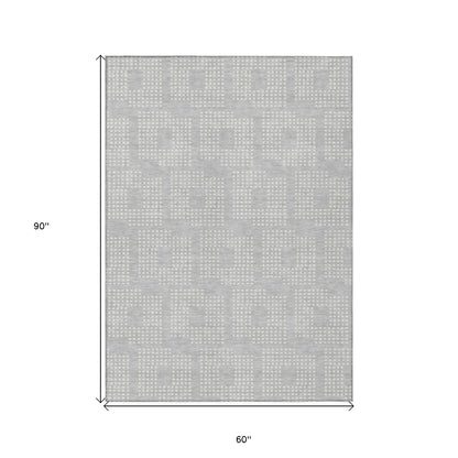 Tabselect Home Line 5' X 8' Silver And Ivory Geometric Washable Indoor Outdoor Area Rug