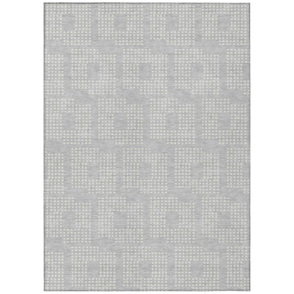 Tabselect Home Line 5' X 8' Silver And Ivory Geometric Washable Indoor Outdoor Area Rug