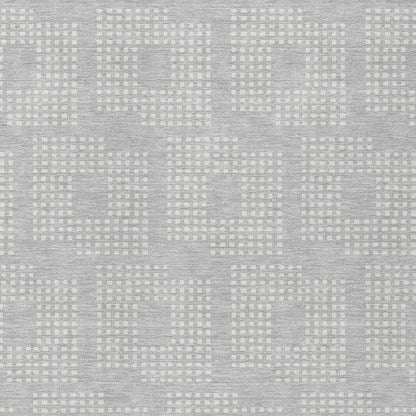 Tabselect Home Line 5' X 8' Silver And Ivory Geometric Washable Indoor Outdoor Area Rug